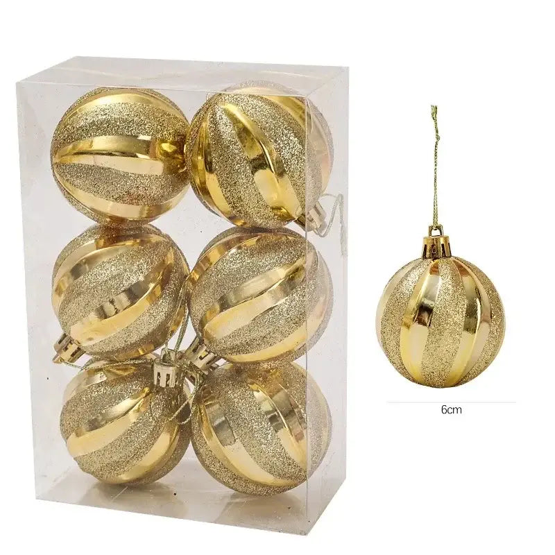 shiny gold christmas ball ornaments with glittery stripes and metallic finish featuring hanging loops for christmas tree decoration