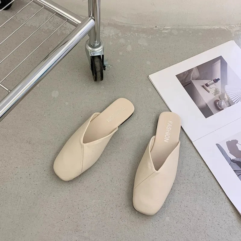 Sandals Female Slippers Women Fashion Flat Casual Mules Square Toe Sandals Women Flat Outdoor Walking Slides Zapatillas