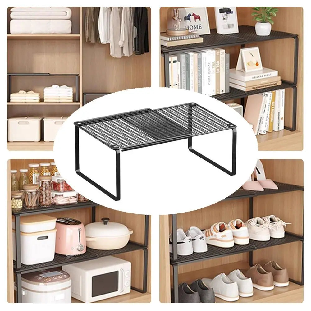 organisateur d’étagère de placard extensible en acier au carbone noir, en treillis métallique, avec motif de grille en métal et cadre robuste