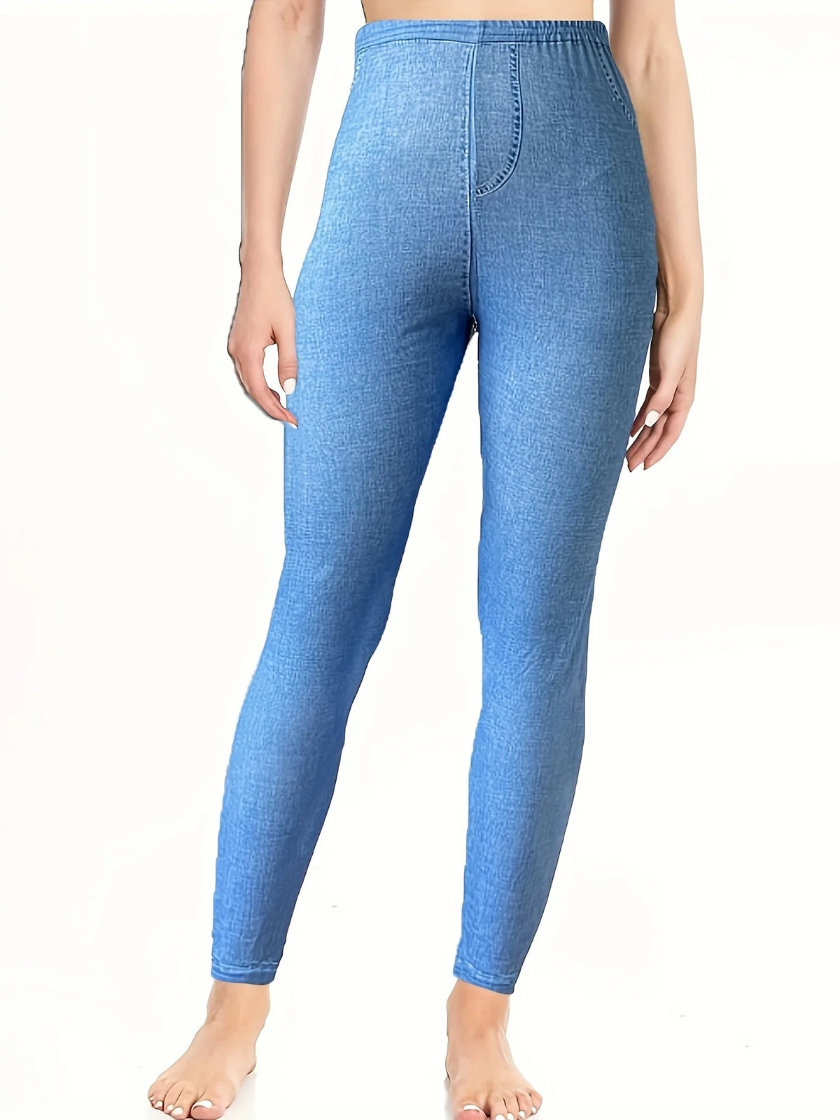Women's Elegant Faux Denim Printed Leggings, Exquisite Basic Layering Pants, Exclusively for Women