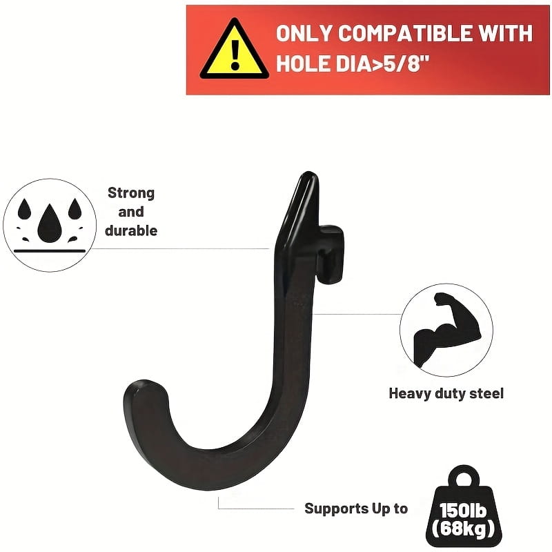 Black heavy-duty steel squat rack barbell storage holder hook designed for strong and durable support up to 150 pounds