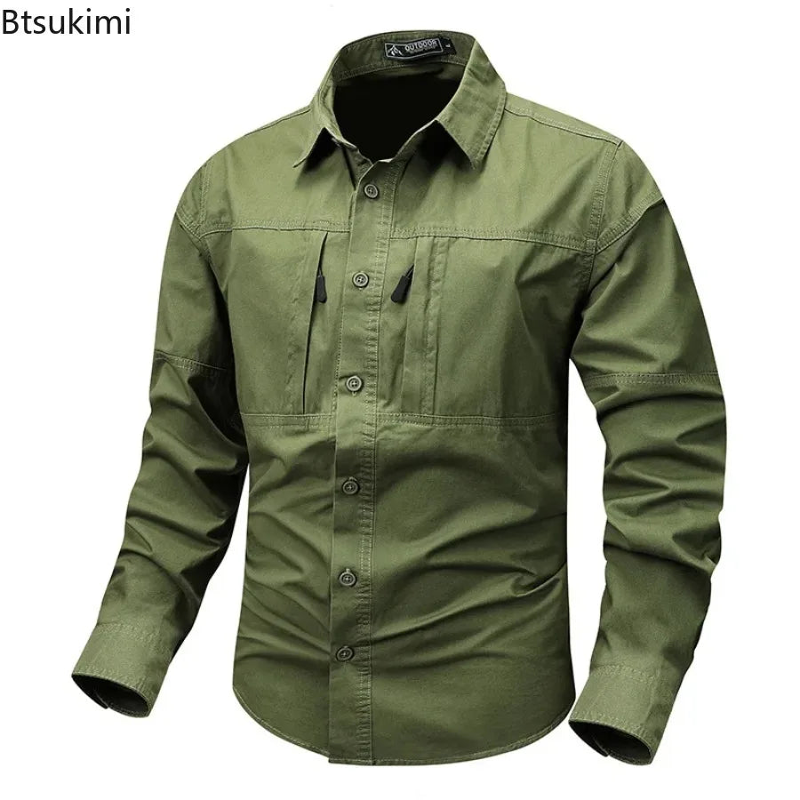 New Men's Long Sleeve Shirt Spring Autumn Wrinkle Free Workwear Shirts Japanese Style Lapel Pocket Casual Fashion Blouse Tops