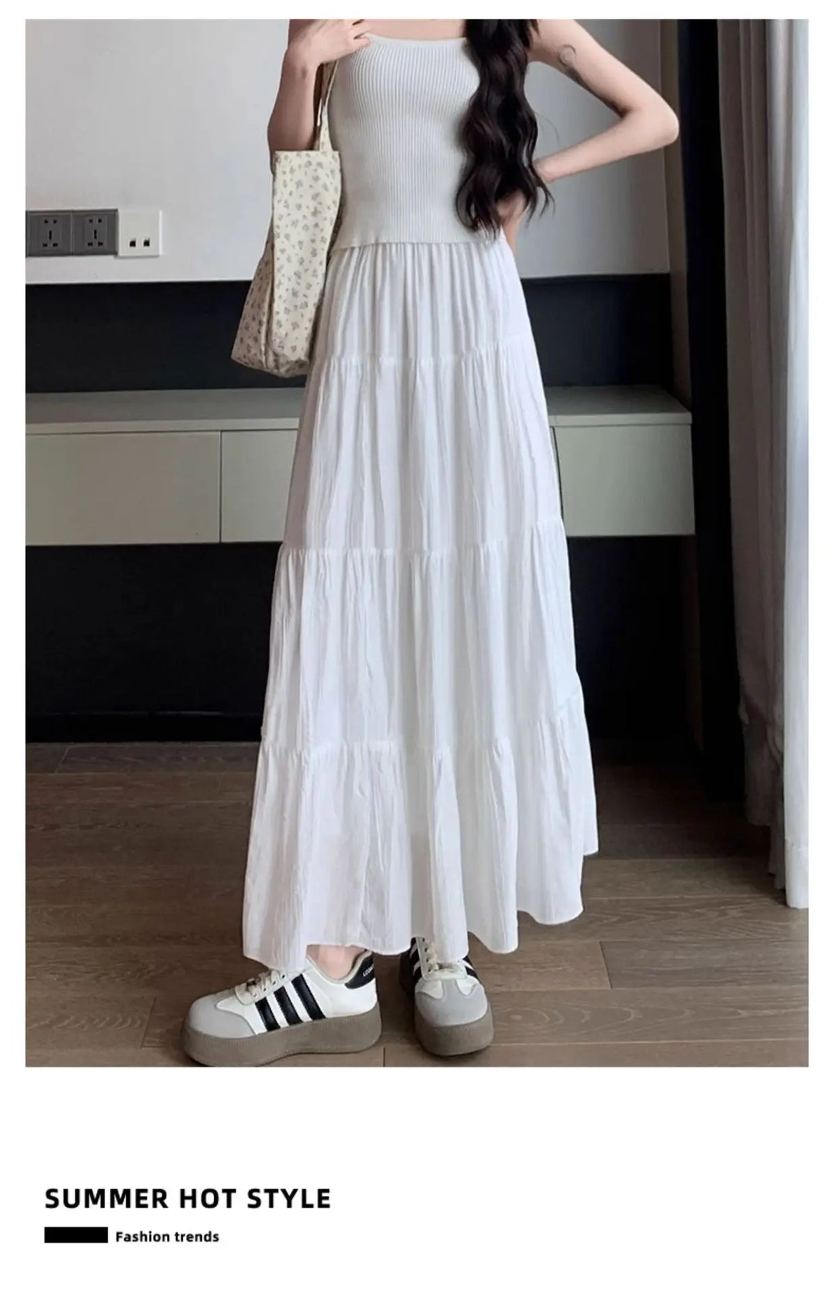 White Skirt for Women in Spring and Autumn 2025 New High Waist Drooping A-line Slim Pleated Cake Skirt