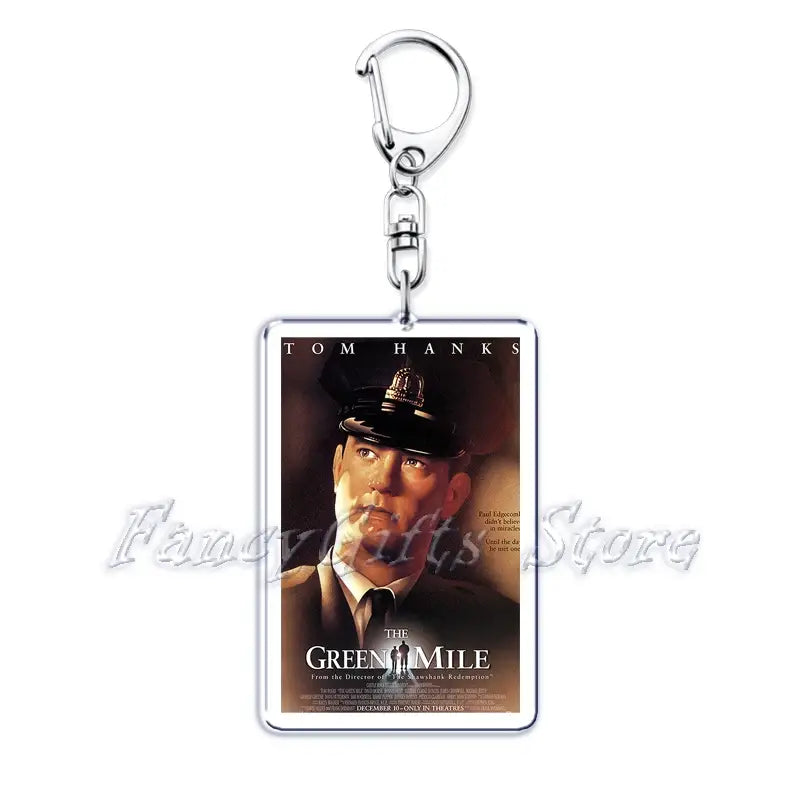 Rectangular acrylic keychain in clear material featuring a printed image of Tom Hanks from the Green Mile with the movie title and promotional text, part of the movie poster acrylic keychain set.