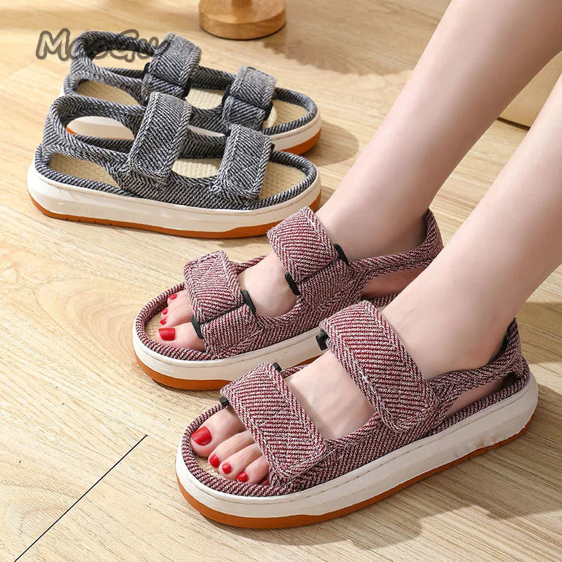Summer Home Slippers Thick-soled Sandals Double Straps Wide Sandals Do Not Slip Comfortable Walking Sandals for Men and Women