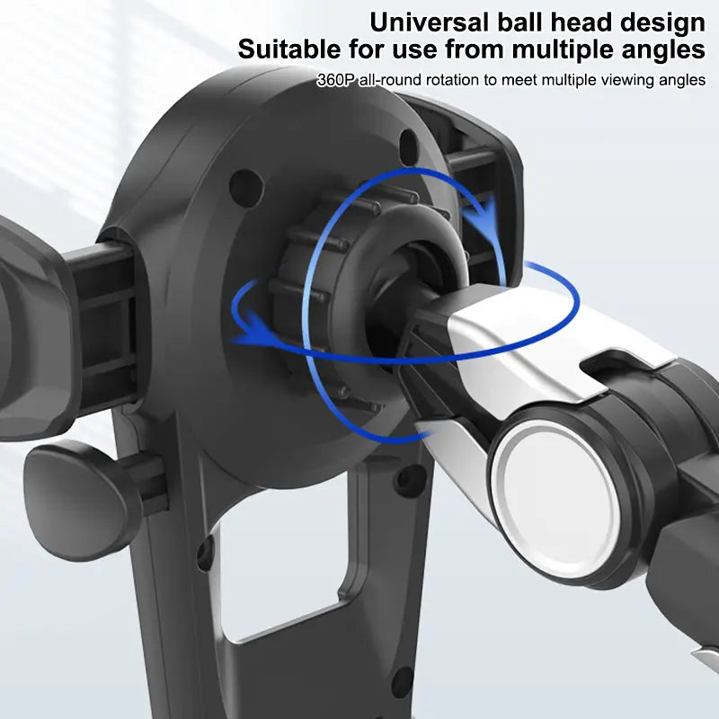 Schwarz-weißer universeller Kugelkopf-Kamera-Dreibeinstativhalter mit 360-Grad-Drehung für flexible Blickwinkel in einem Autohandyständer mit verstellbarem universellem Standfuß.