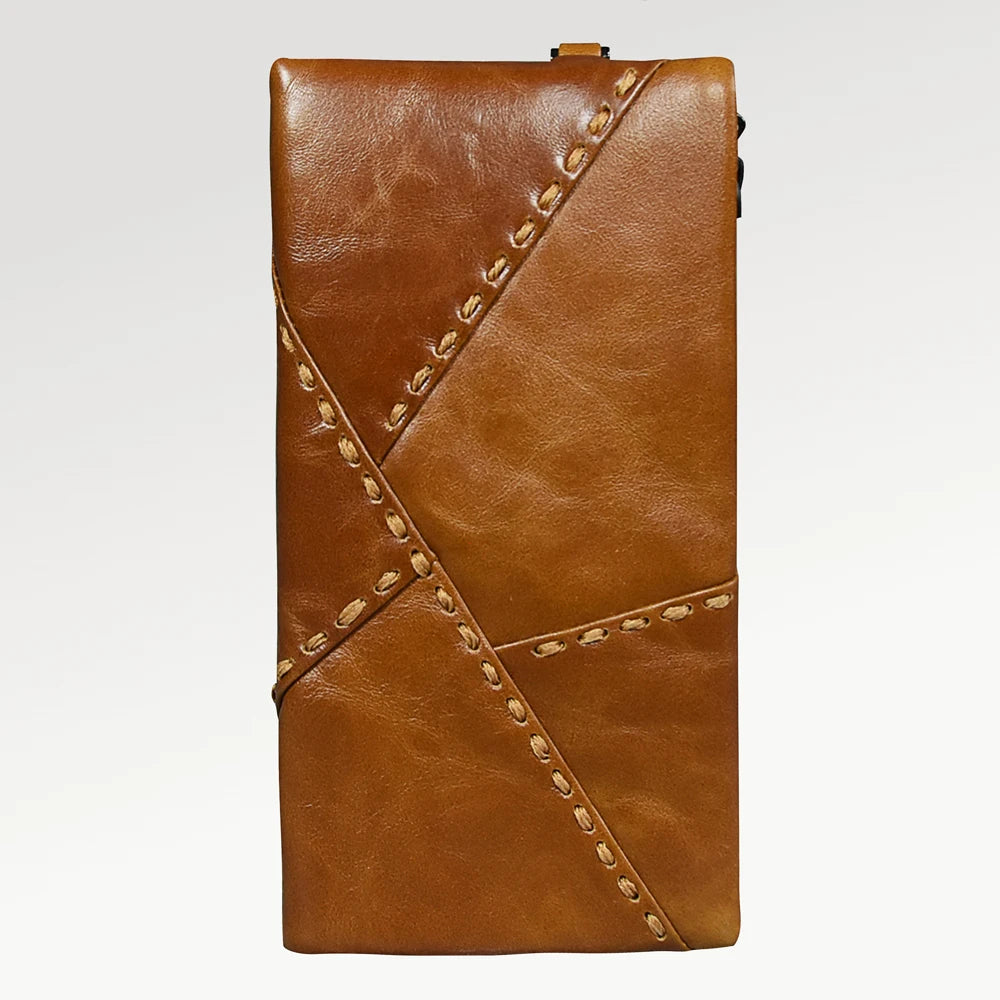100% Genuine Leather Wallet Men Long Vintage Portomonee Cowhide Purse Women Wristlet Wallets Green Phone Bag Punk Purse