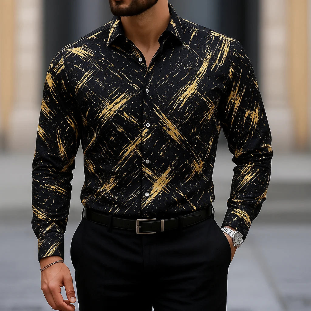 2025 Men's Long Sleeve Shirt Casual Slim Fit Button Down Shirt Linear Stripe Texture Shirt For Men Fashion Top Blouse Male Tees