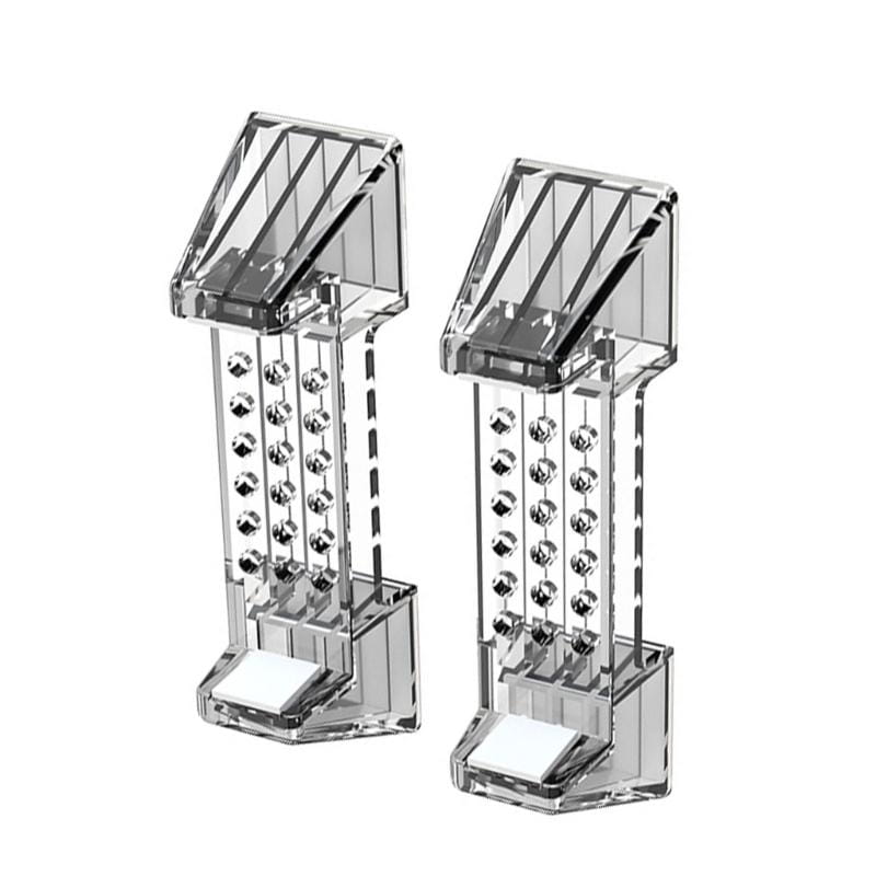 Clear acrylic console dock stand abs gaming support bracket featuring a sleek modern design with vertical rows of spherical beads and a rectangular top compartment.