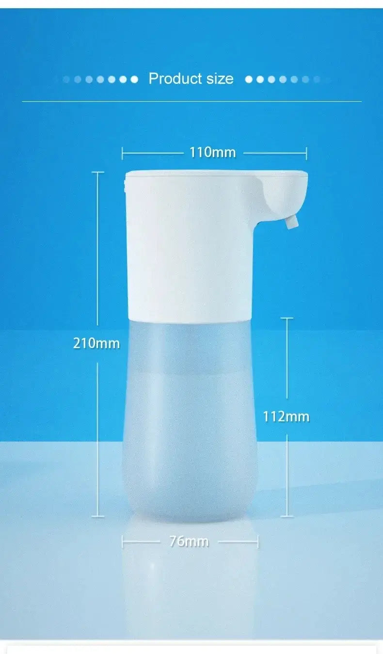 White plastic automatic soap dispenser with frosted translucent lower body and modern design for hand soap foam bubble generation with 350ml capacity