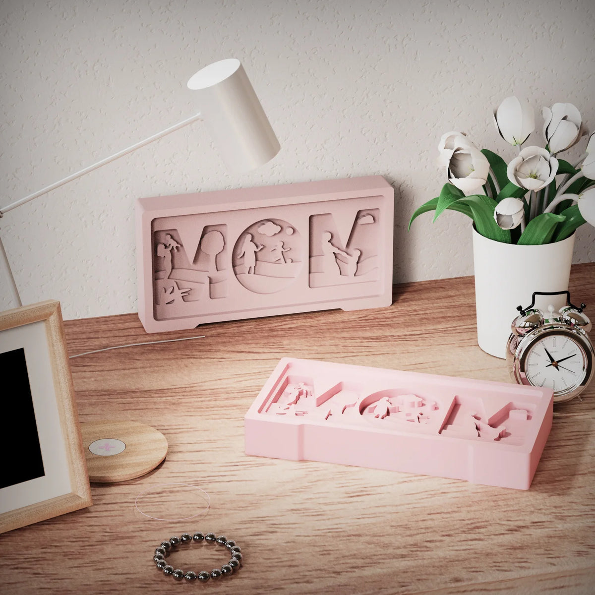 Mother's Day MOM Letters Relief Making Mold Mother and Child Background Plaster Ornament Diy Drip Moulds