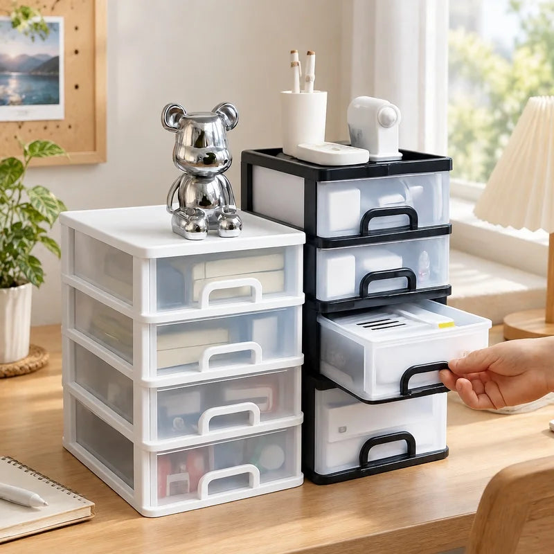 Multi-Compartment Plastic Storage Cabinet with 2 to 4 Drawers, Ideal for Office and Home Desk Organization