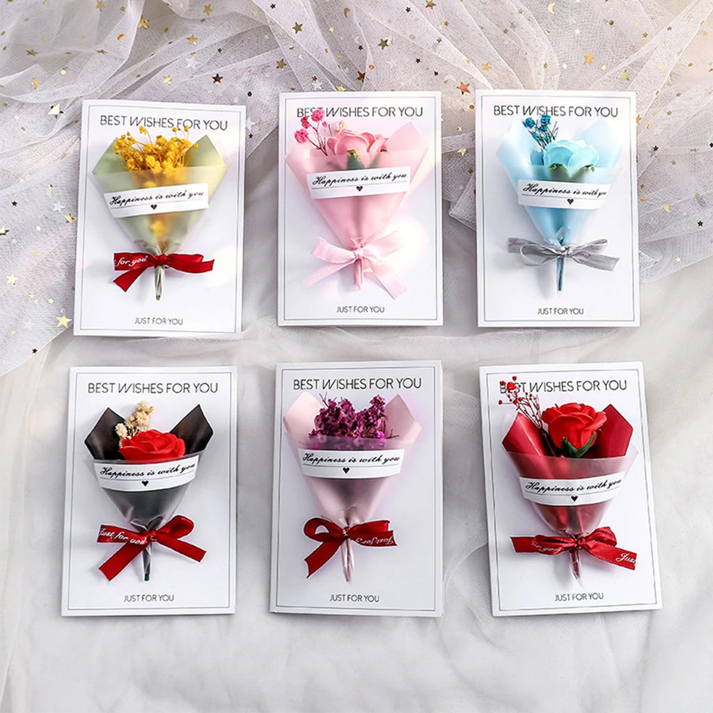 1PC Eternal Flower Valentine's Day Card Thanksgiving Mother's Day Handmade Card Creative Birthday Gift Blessing Message Card ﻿