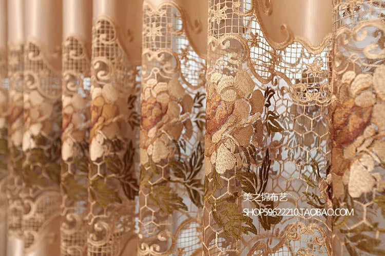 Embroidered Yarn Luxury Curtains for Living Dining Room Bedroom Semi Blackout Hollowed-out Pastoral Fashion Jacquard Custom