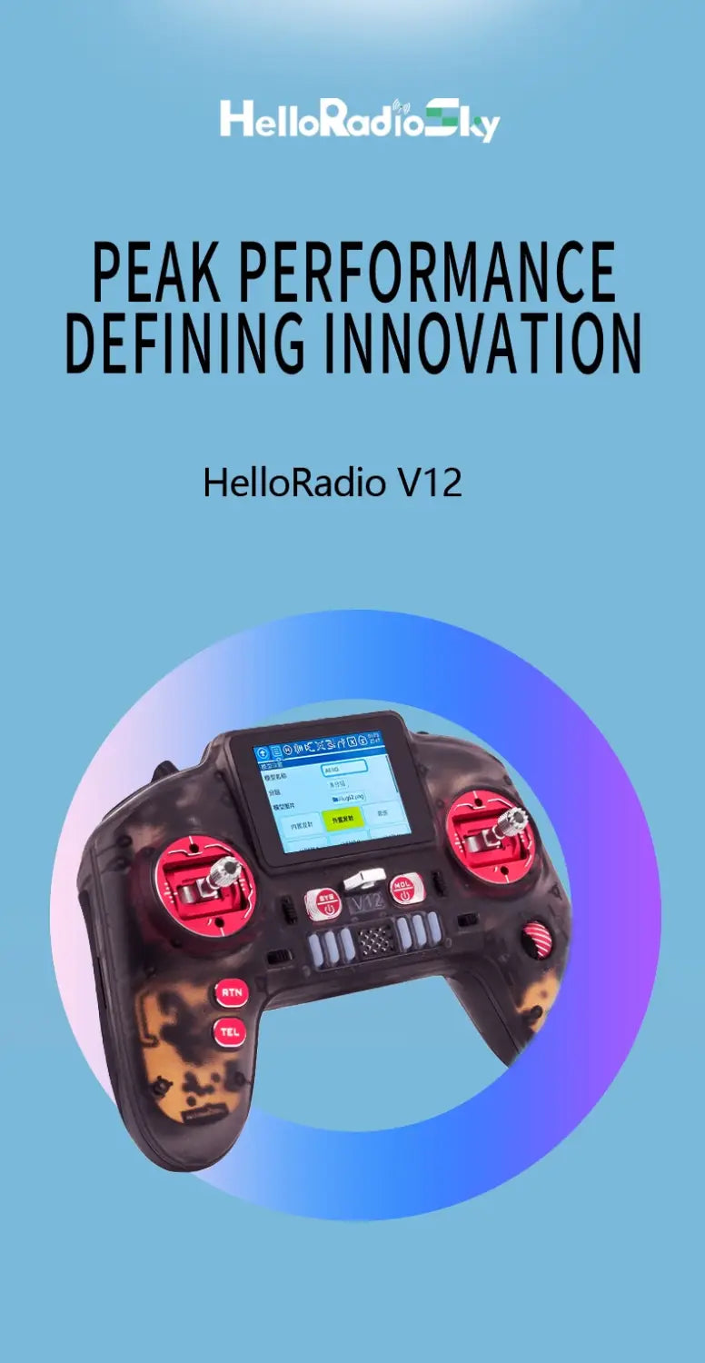 Télécommande Helloradio V12 avec un design camouflage noir et rouge pour le transmetteur de drone FPV Edgetx V12, télécommande V12.