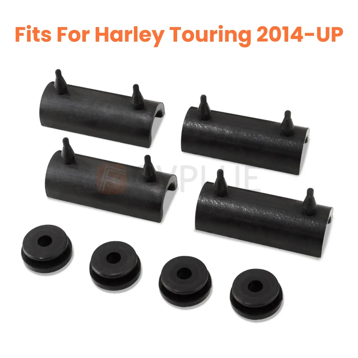 Black rubber grommets and bushings for Harley touring saddlebag support kit compatible with 2014 and newer models.