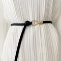 Women Belts Thin Golden Buckle PU Leather Strap For Dress Trousers Casual Black Ladies Female Designer Waistband