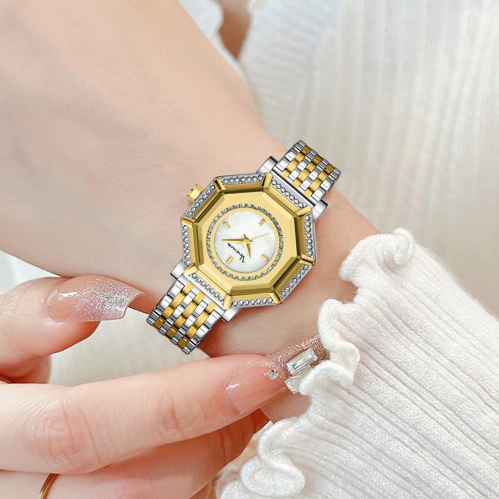 2025 New Women Gorgeous Quartz Watch Original Geometric Rhinestone Stainless Steel Waterproof Casual Banquet Dress Girls Watches