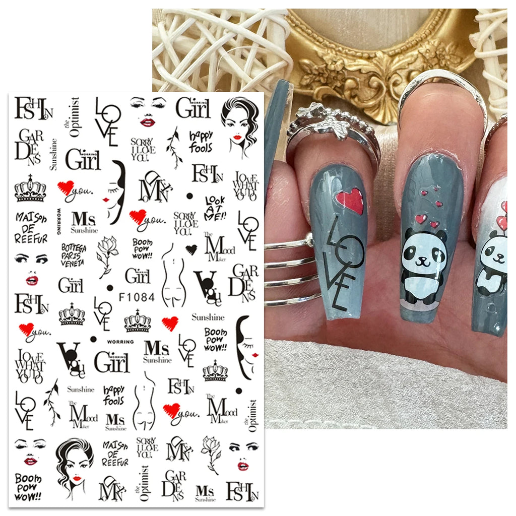 Valentine's Day sexy girl flower love nail stickers, easy to apply nail stickers, DIY makeup for holidays, parties, and weddings