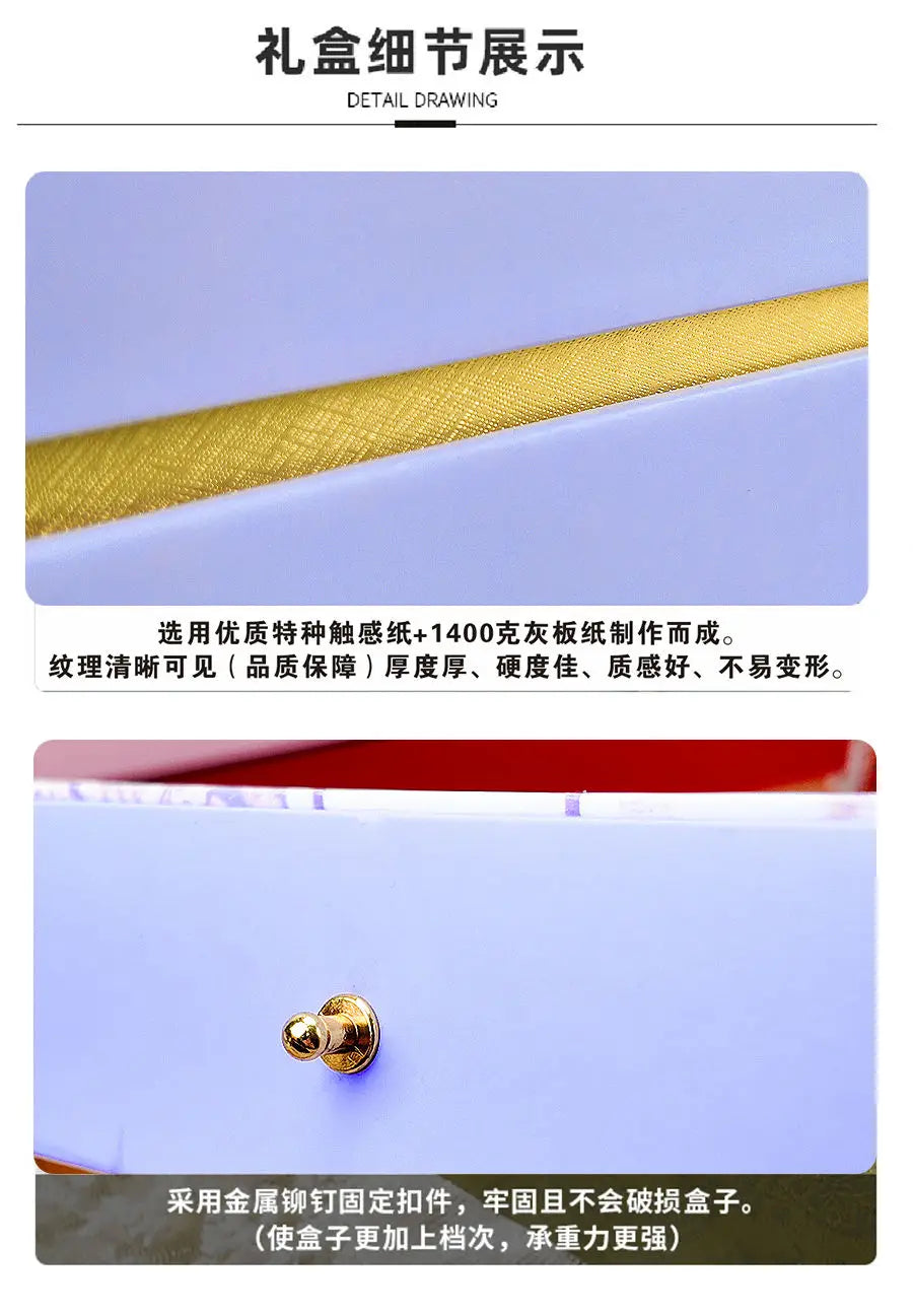 Un ruban texturé de couleur or, avec un motif tissé subtil, mis en avant dans un coffret-cadeau de mariage de luxe pour la demoiselle d’honneur et le meilleur ami.