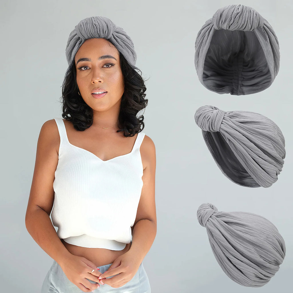 Fashion Women Shine Silver Wire Knot Turban Cap Autumn Winter Warm Headwear Bonnet Casual Streetwear Female Muslim Indian Hats