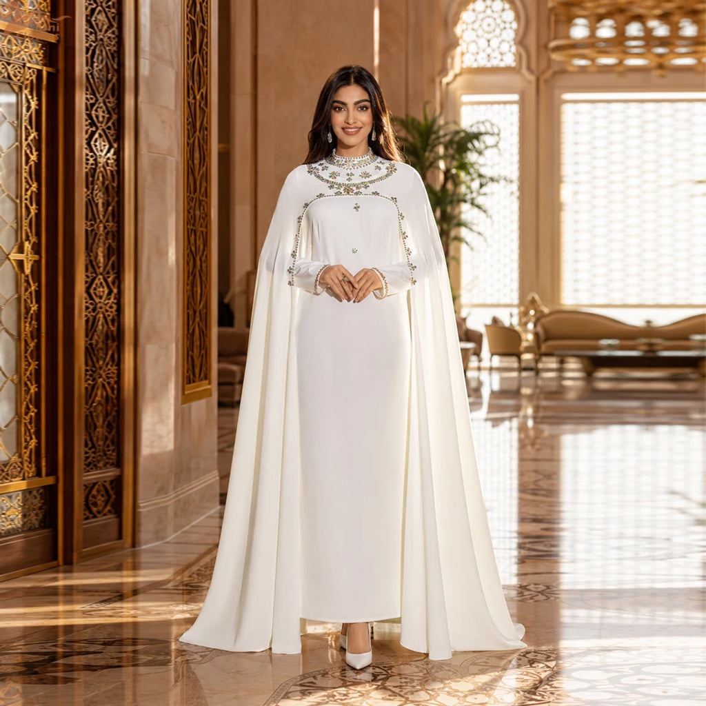 Zahraa Eid Mubarak Abaya Muslim Beading Women Long Maxi Dress Turkey Dubai Islam Party Evening Cape Ramadan Femme Jalabiya Robe