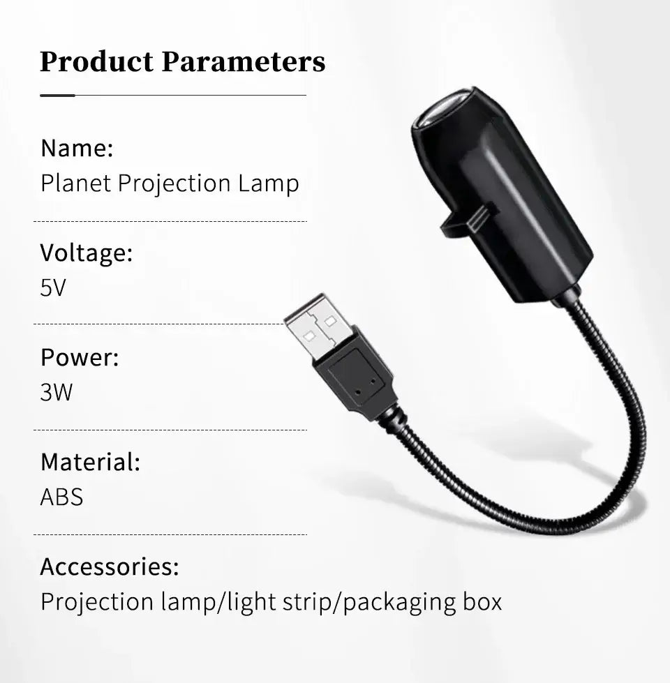 veilleuse projecteur de galaxie ciel étoilé USB noire en plastique ABS, avec câble USB flexible, pour l’affichage en série de diapositives et l’éclairage d’ambiance.