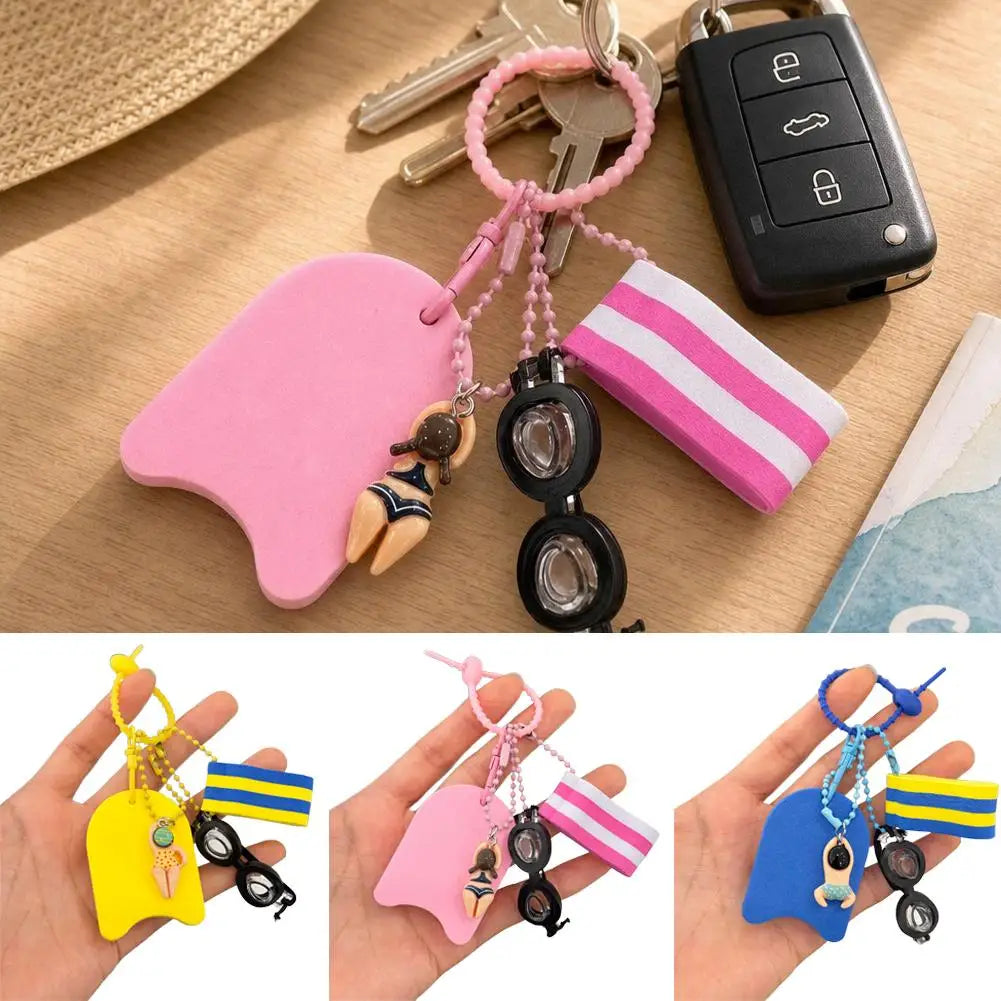 New Cartoon Girls Boys Swimming Keychain Summer Swimming Pool Float Board Glasses Keyrings Pendant Charm Accessories Gifts