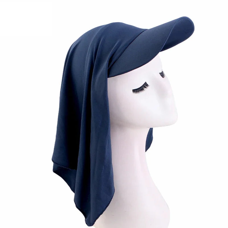 Muslim Women Brim Cap Sun Visor with Pre-Tied Elastic Turban Caps Head Scarf Hijab Female Hair Loss Outdoor Hat Bandana Headwrap