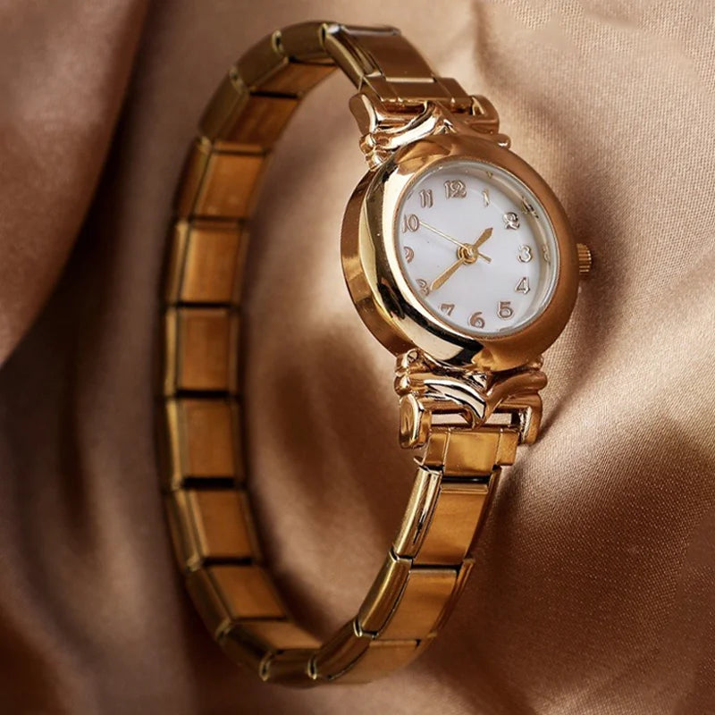 2025 Women Watches Small Round Watch Golden Luxury Wristwatches Ladies Fashion Gold Bracelet Watch Female Elegant Clock Women