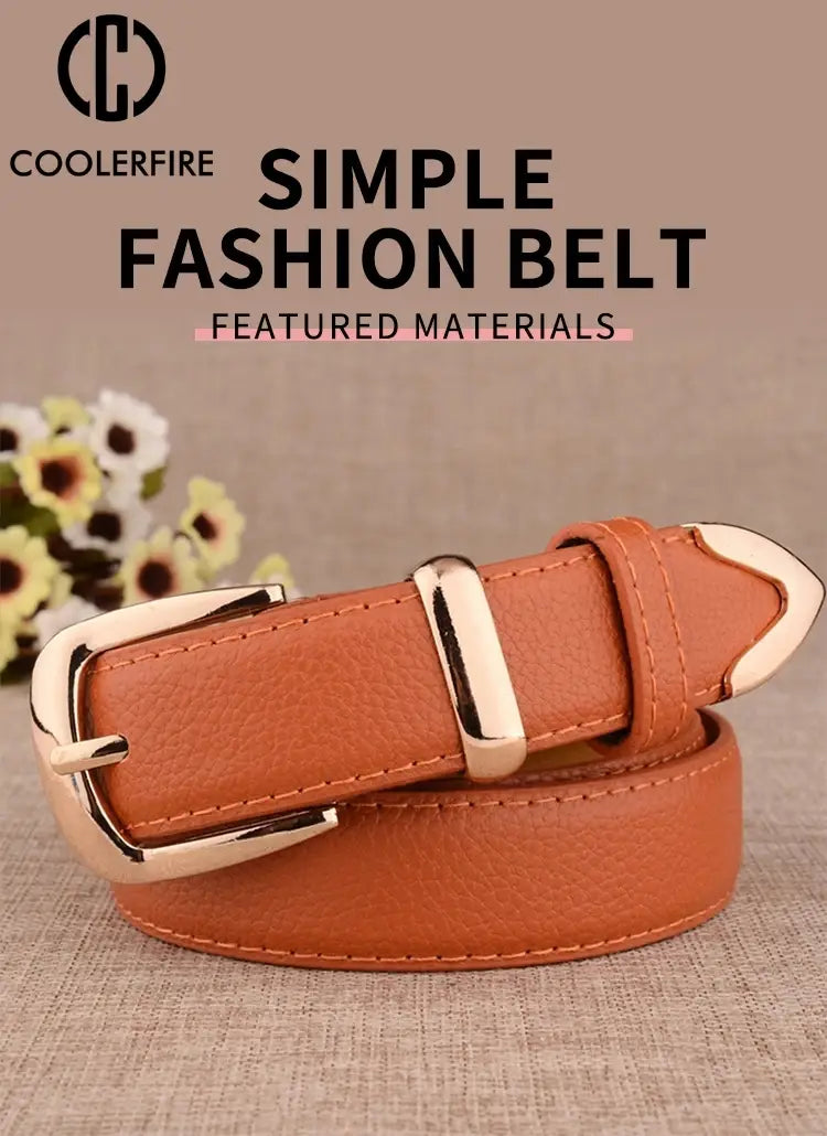 Ceinture en cuir pour femmes, vintage, avec boucle à épingle et passant, en cuir couleur tan, munie d’une boucle ton or élégante et d’une extrémité métallique assortie.