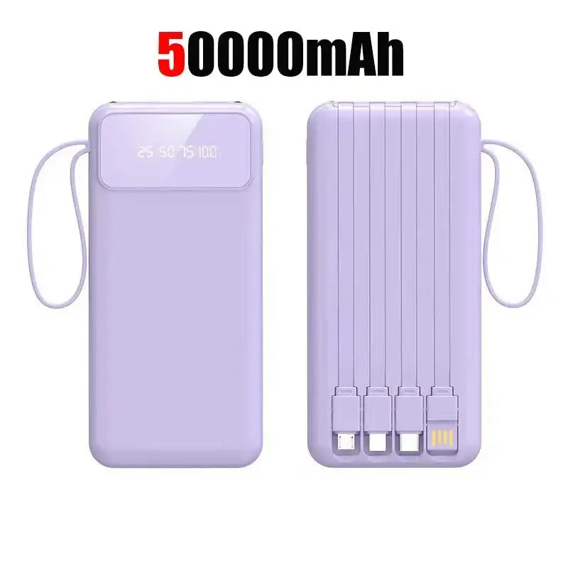 50000mAh 4in1 Power Bank With Built-in Cable Large-capacity Compact And Portable Power Bank for Xiaomi iPhone 17Promax Huawei