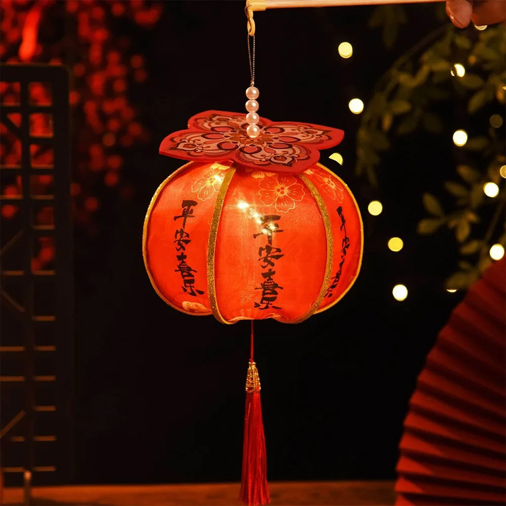 Ancient New Year Persimmon Lantern 2026 Horse Year with Tassel Luminous Lantern Handmade Cloth Chinese Lantern
