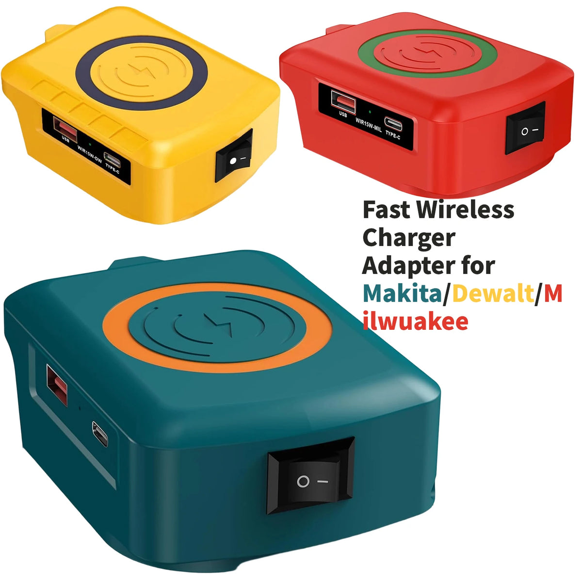 Wireless Phone Charger for Makita/Milwaukee/Dewalt Battery 18 V Battery Adapter with USB Output and Type C for Camping Travel
