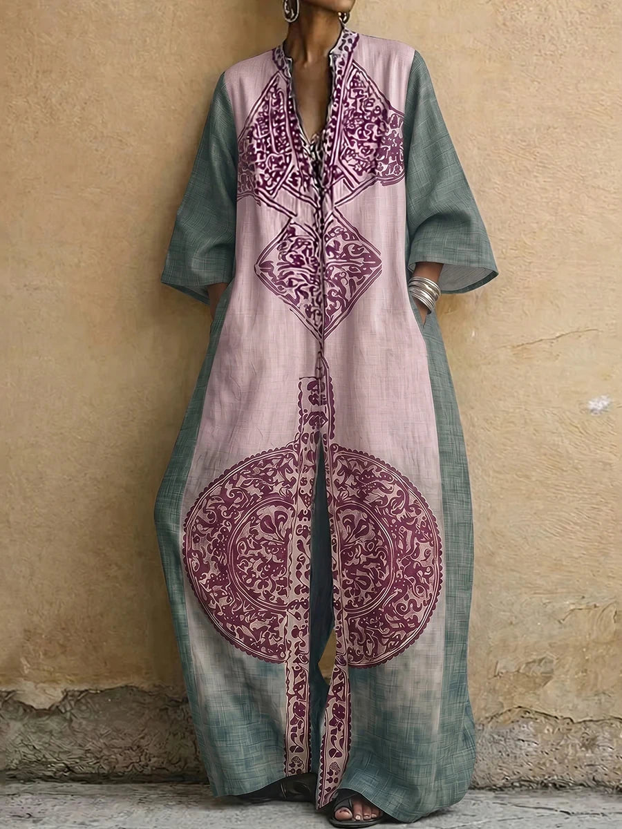 Ethnic Loose Jumpsuit Woman Boho Summer Geometric Print Deep V-Neck Wide Leg Romper Pocket Vintage Casual Vacation Overalls
