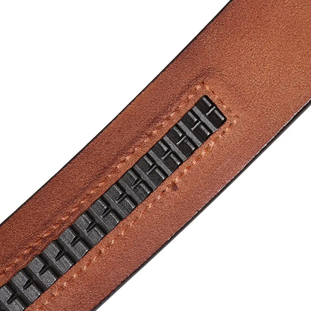 Ceinture en cuir marron à cliquet pour homme, avec tirette de fermeture éclair noire texturée et sangle sans trous de 3,5 cm de large