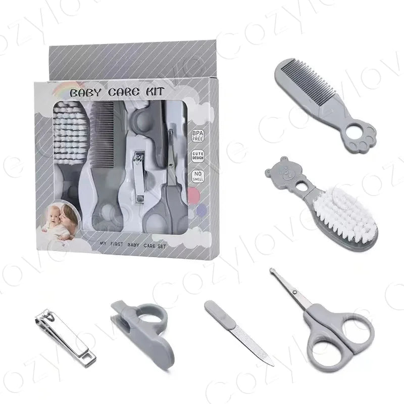 5 In 1 Baby Grooming Care Set, BPA Free Newborn Hair Brush Comb Nail Clipper Scissor File Kit, 5 Pastel Colors