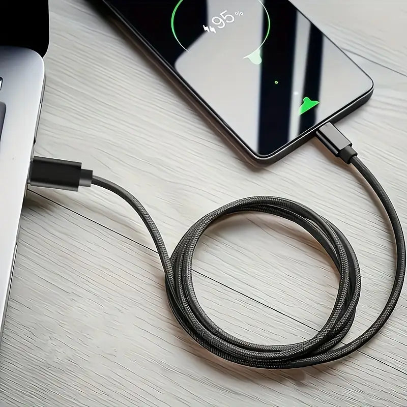 Black braided 60w usb-c fast charging cable type-c to type-c with durable woven texture for enhanced durability and performance.