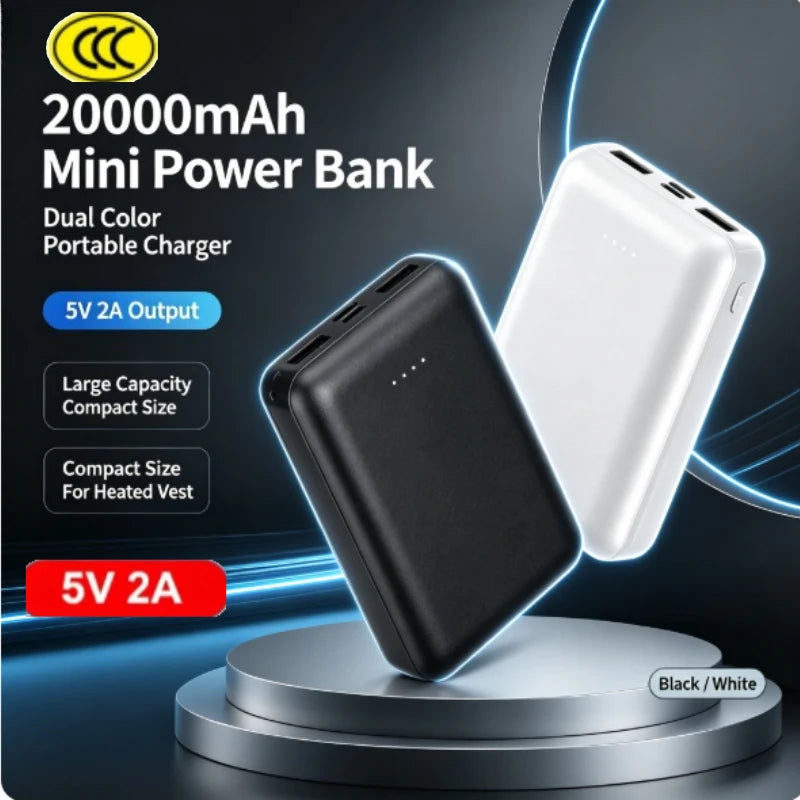20000mAh Power Bank 5V 2A Dual USB Portable External Battery Pack for Heated Vest Jacket Air Conditioning Clothing Phone Charger