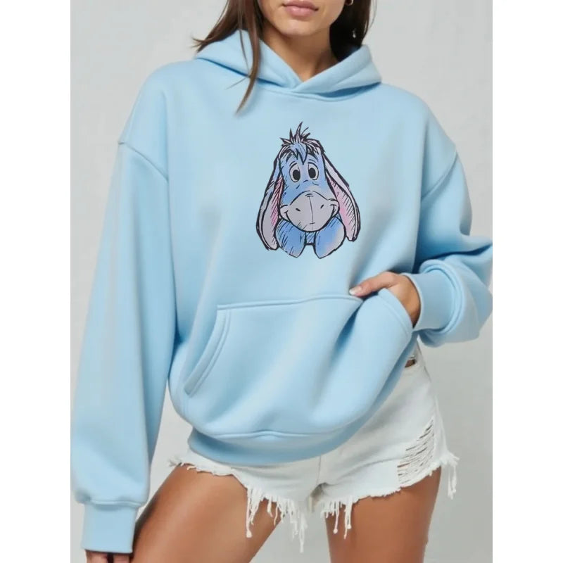 Cartoon Women Hoodies Winnie The Pooh And Honey Eeyore Hoodies Tops Long Sleeve Pockets Fashion Hooded Winter Sweatshirts
