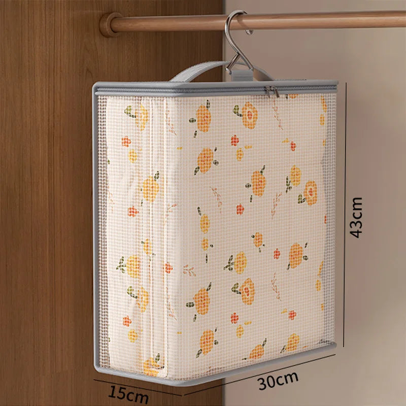 1pc Bedroom Bedding Storage Bag Bed Sheet Quilt Cover Storage Bags Hanging Wardrobe Organizer Clothes Storage Bags PVC