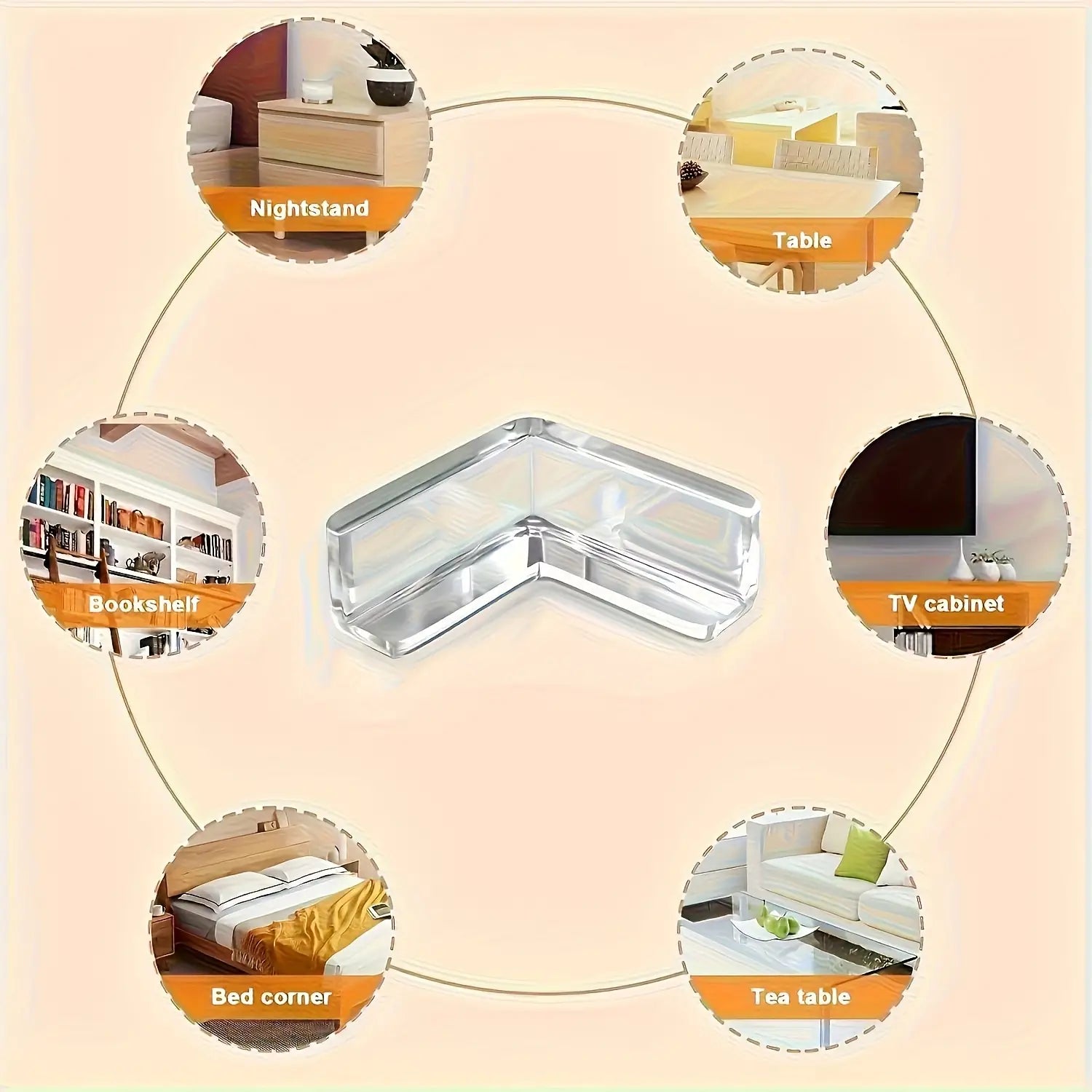Protège-angle pour meubles en silicone transparent et clair avec un design angulaire élégant, pour la sécurité et la protection des meubles, dans un lot de 10 pièces.