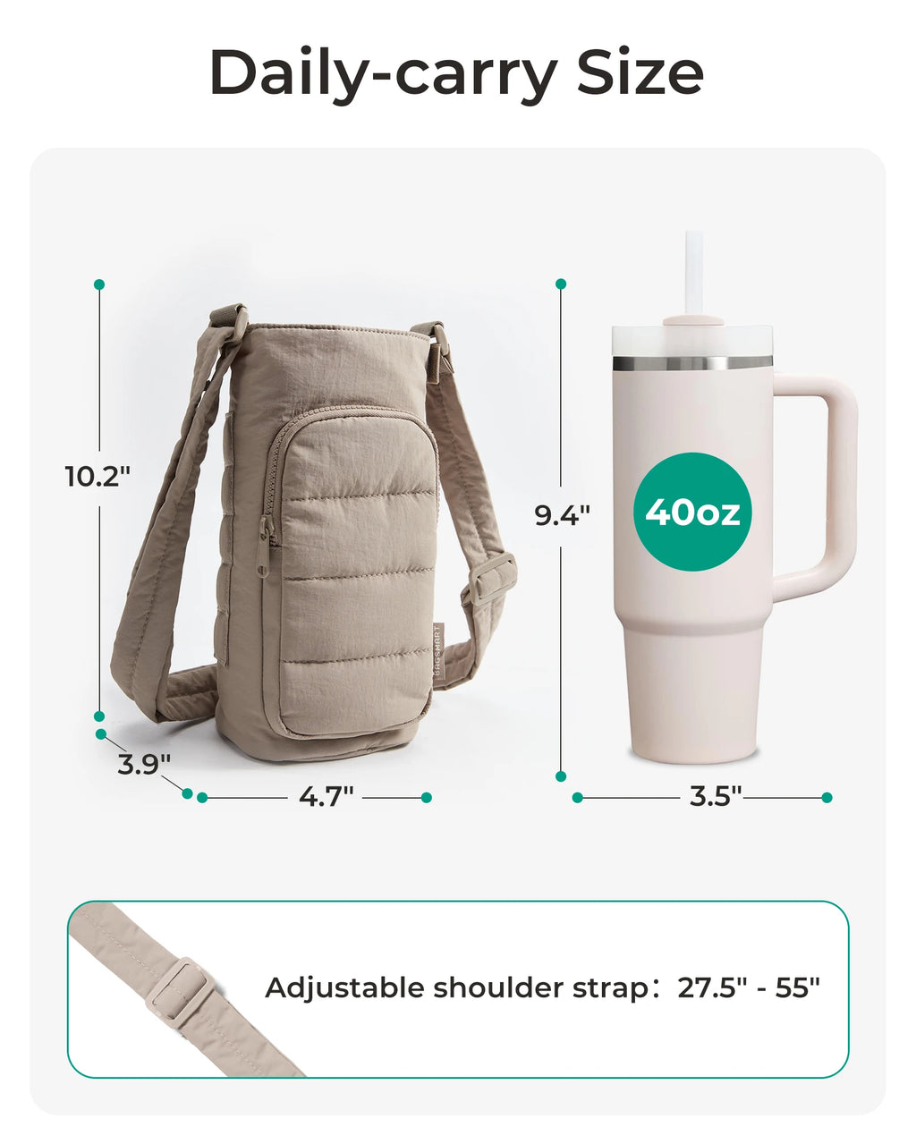 BAGSMART 40oz Water Bottle Holder with Strap Quilted Crossbody Purse Drink Carrier Gym Accessories for Women