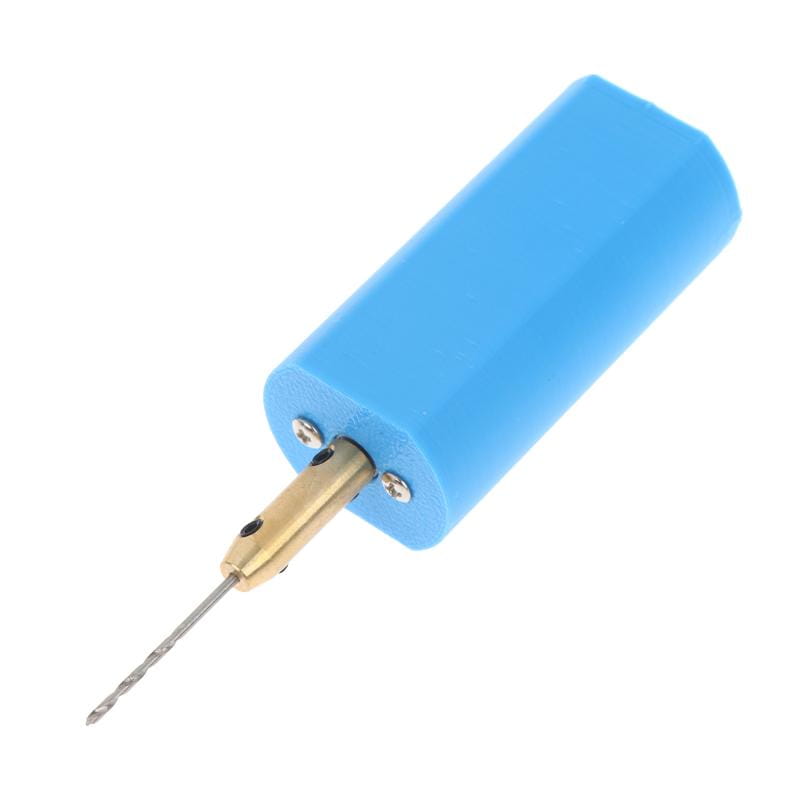 Mini USB electric hand drill for jewelry resin DIY featuring a blue plastic handle, brass collar, and metal shaft.