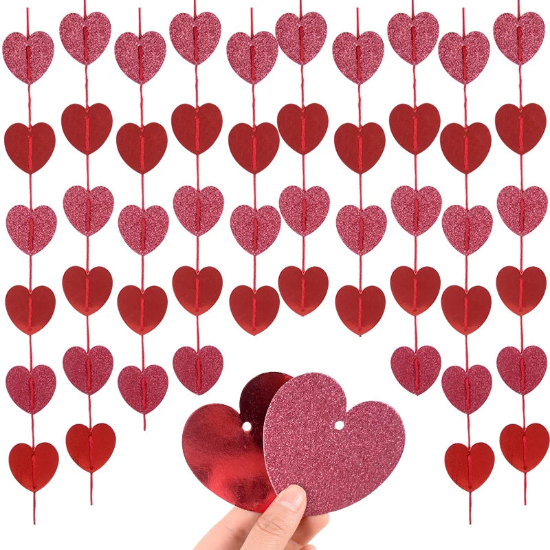 1set Valentine's Day Gift Hanging Banner Garland Red Love Heart Spiral Bunting For Wedding Birthday Bachelorette Party DIY Decor