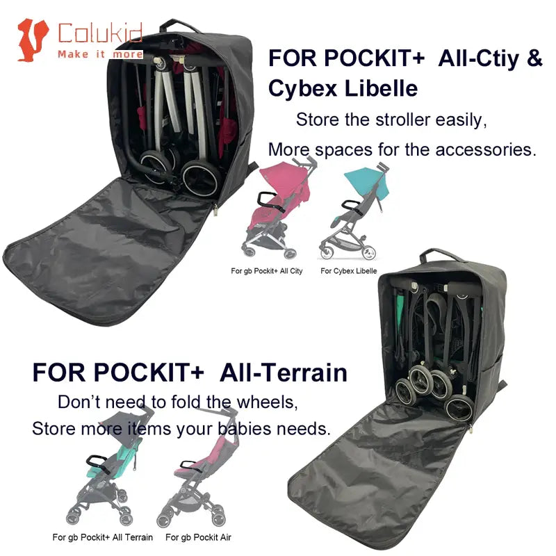Sac à dos de voyage pour poussette en tissu noir pour cybex libelle gb pockit, avec plusieurs compartiments et un intérieur rembourré pour ranger les poussettes pliées