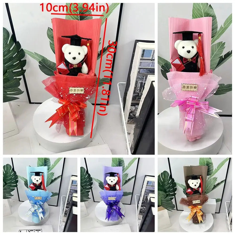 Lovely Graduation Bear Bouquet Animal Simulated Little Bear Bouquet Celebrate Handicraft Stuffed Simulated Bear Room Decoration