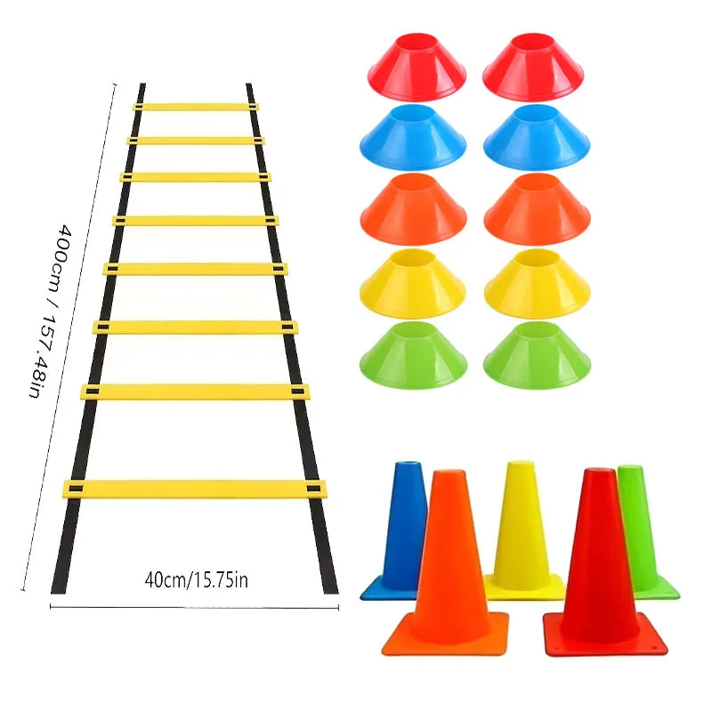 Portable Agility Training Set, Speed Ladder, Disc Cones & Marker Cones for Soccer Basketball Baseball Footwork Training