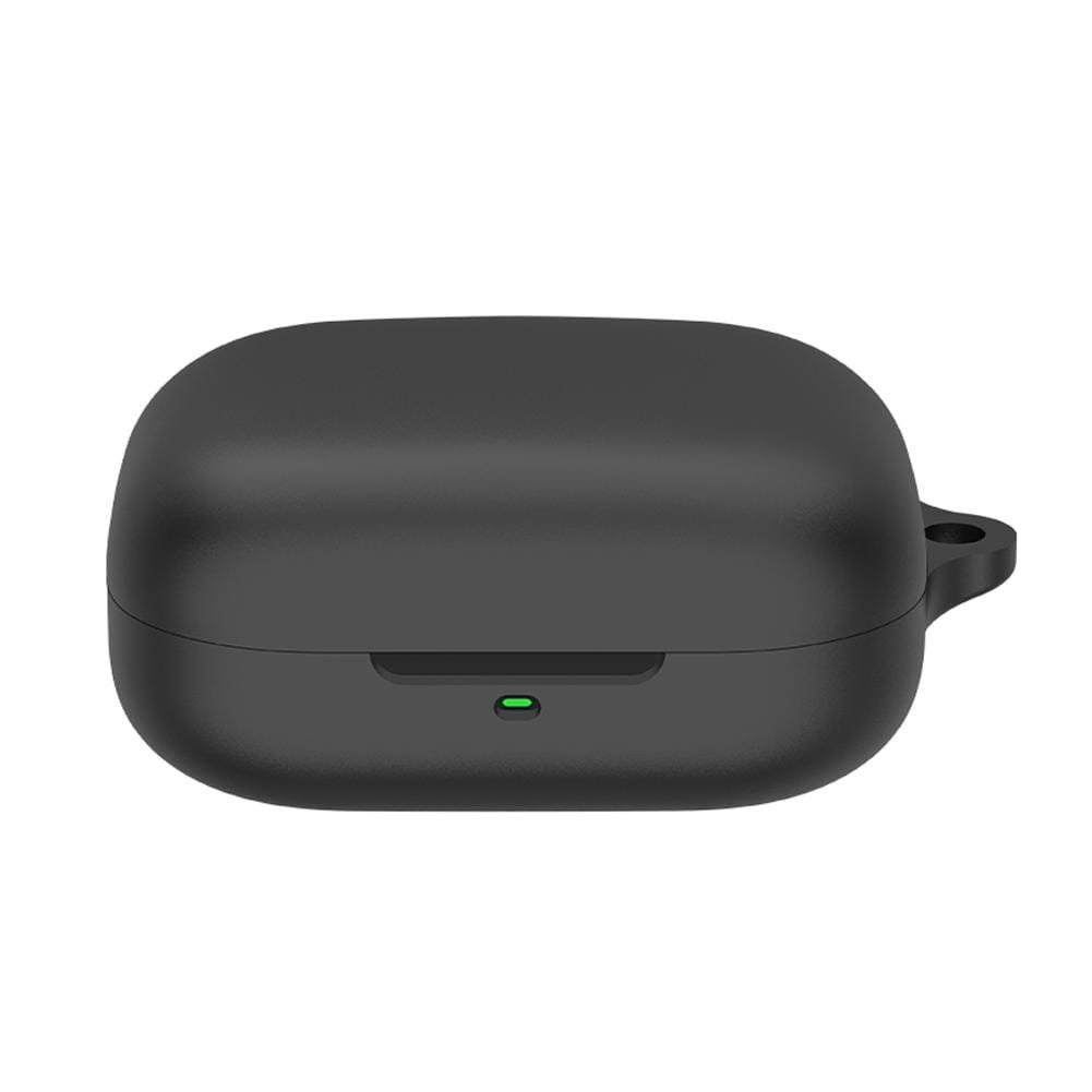 black matte-finish silicone AirPods Pro case protective cover showing the wireless earbud charging case back side with a green led indicator light