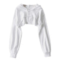 Women's Cropped Hooded Sweatshirt Solid Color Long Sleeve Front Hollow Out Short Hoodies Sweater Spring Autumn Streetwear